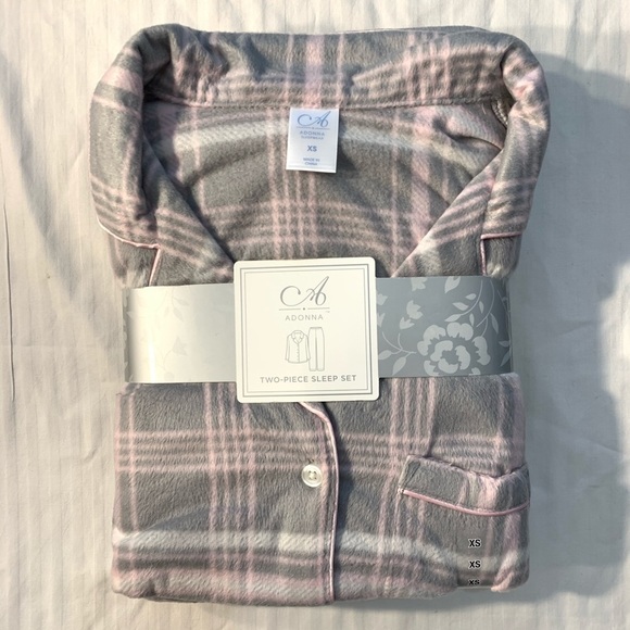 New Women’s Gray Pink Plaid 2 Piece Pajama Set PJs - Picture 6 of 16